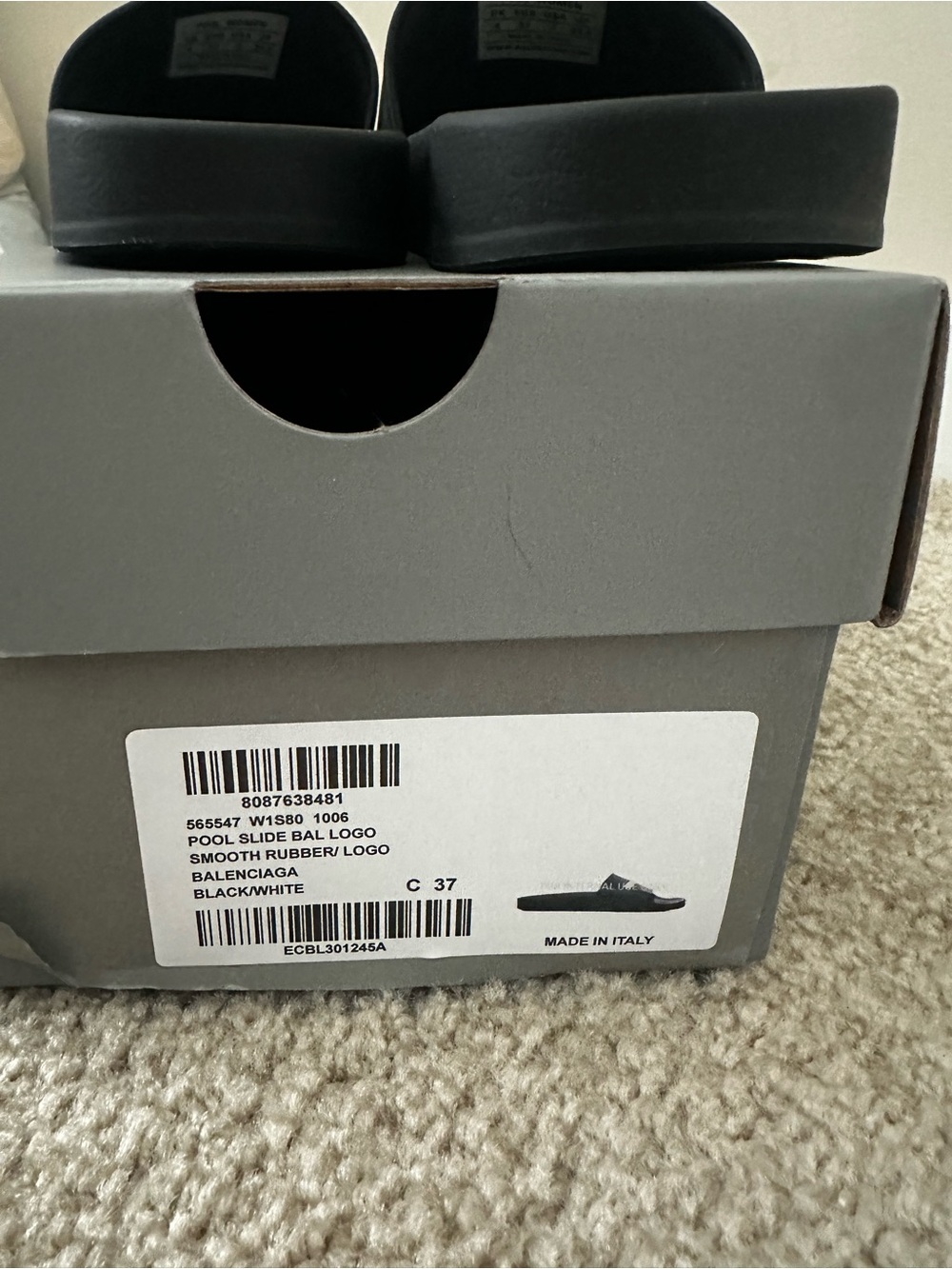 Balenciaga Authentic Black Slide Sandals with White Logo - Picture 8 of 9